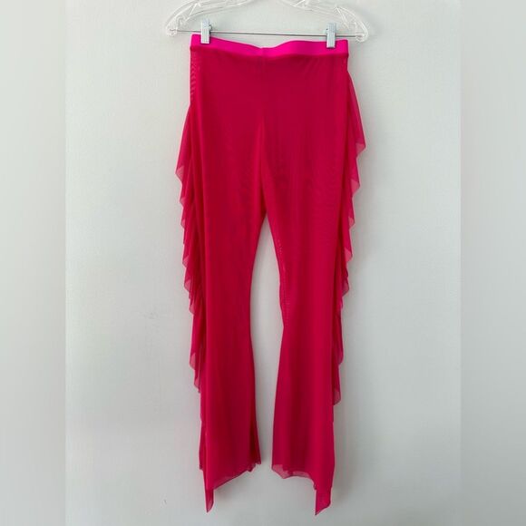 Ruffle Sheer Pants Mesh Beachwear Neon Pink Festival Bikini Cover Up size Medium - Picture 8 of 10